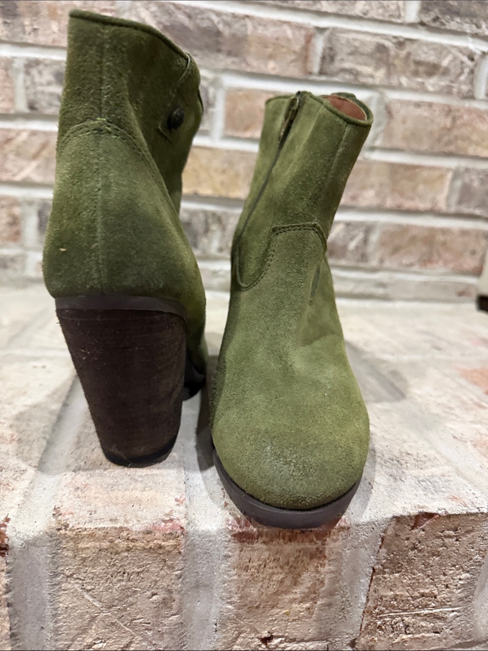 Vince Camuto Olive Green Suede Ankle Booties with Side Zip - Picture 2 of 3